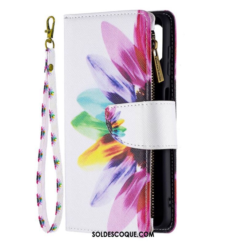 Housse Samsung Galaxy M32 Poche Zippée Fleur