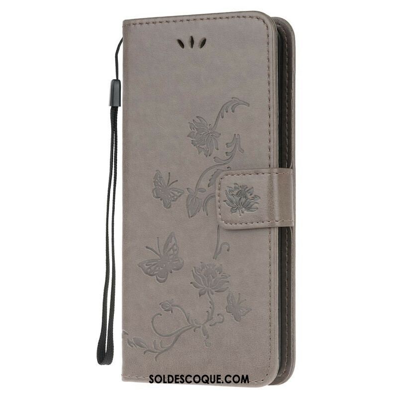 Housse Samsung Galaxy Note 20 Ultra Papillons Et Fleurs À Lanière