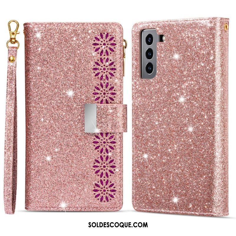 Housse Samsung Galaxy S22 Plus 5G Paillettes Portefeuille Zip