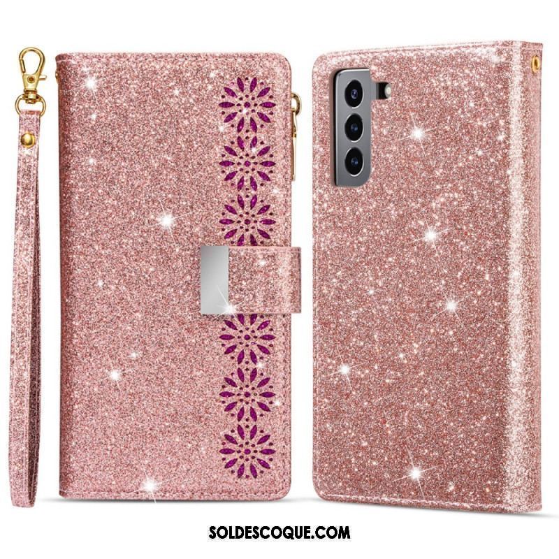 Housse Samsung Galaxy S22 Plus 5G Paillettes Portefeuille Zip