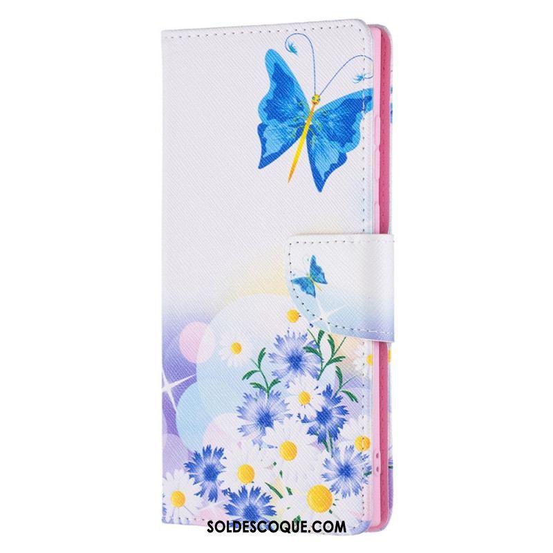 Housse Samsung Galaxy S22 Ultra 5G Papillons et Fleurs Peints