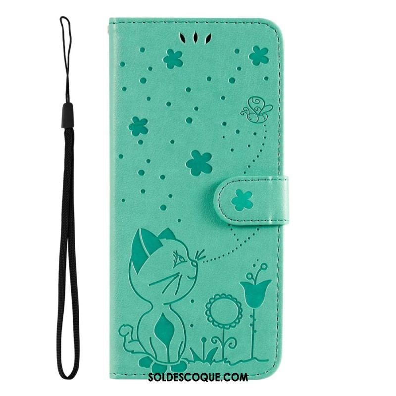 Housse Samsung Galaxy S23 5G Chat et Abeilles à Lanière