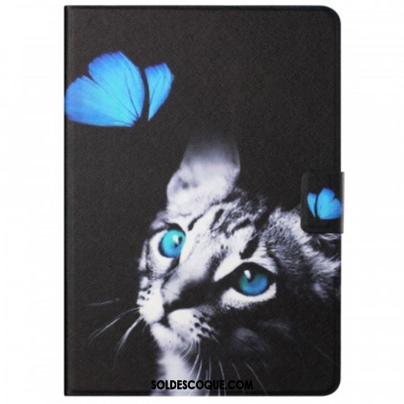 Housse Samsung Galaxy Tab A8 (2021) Chat et Papillon Bleu