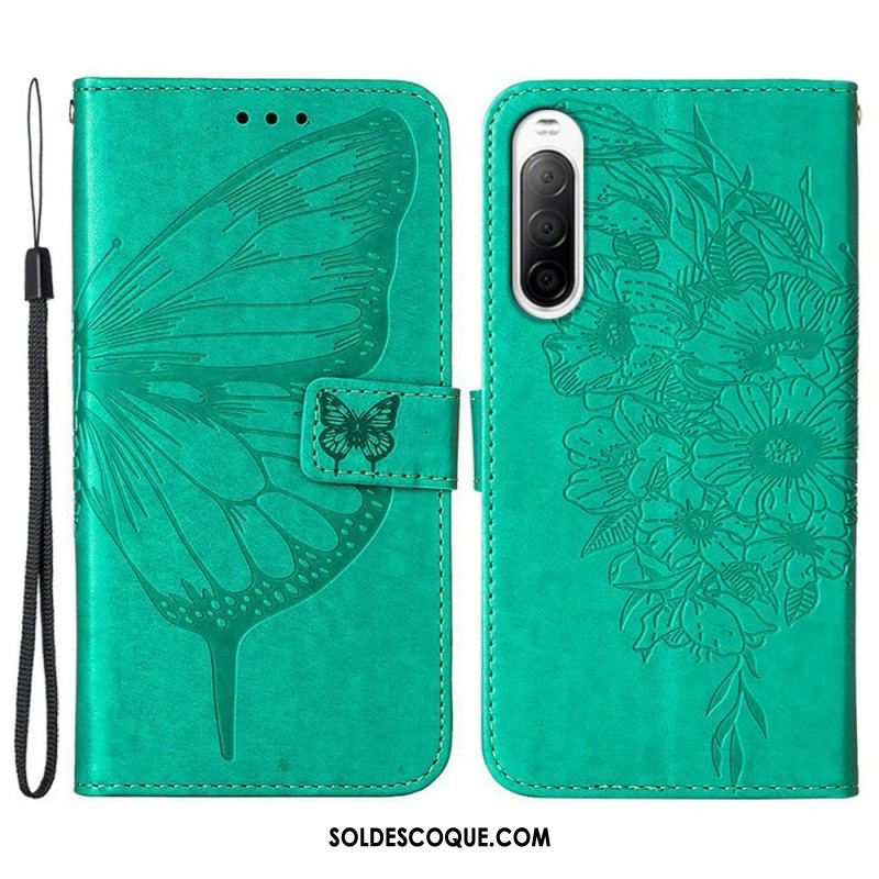 Housse Sony Xperia 10 IV Papillon avec Lanière