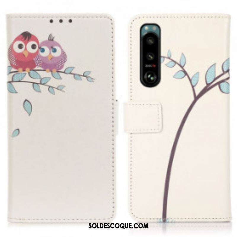 Housse Sony Xperia 5 III Couple De Hiboux Sur l'Arbre