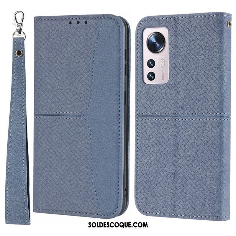 Housse Xiaomi 12 Pro Style Cuir Tissée à Lanière