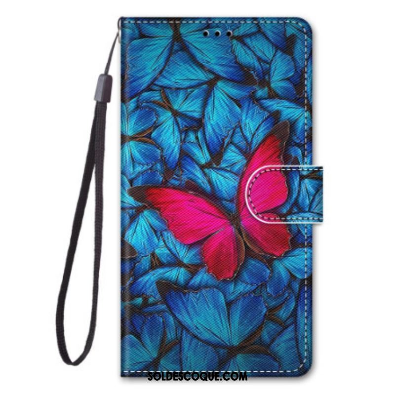 Housse Xiaomi 13 Papillon Rouge Sur Fond Bleu