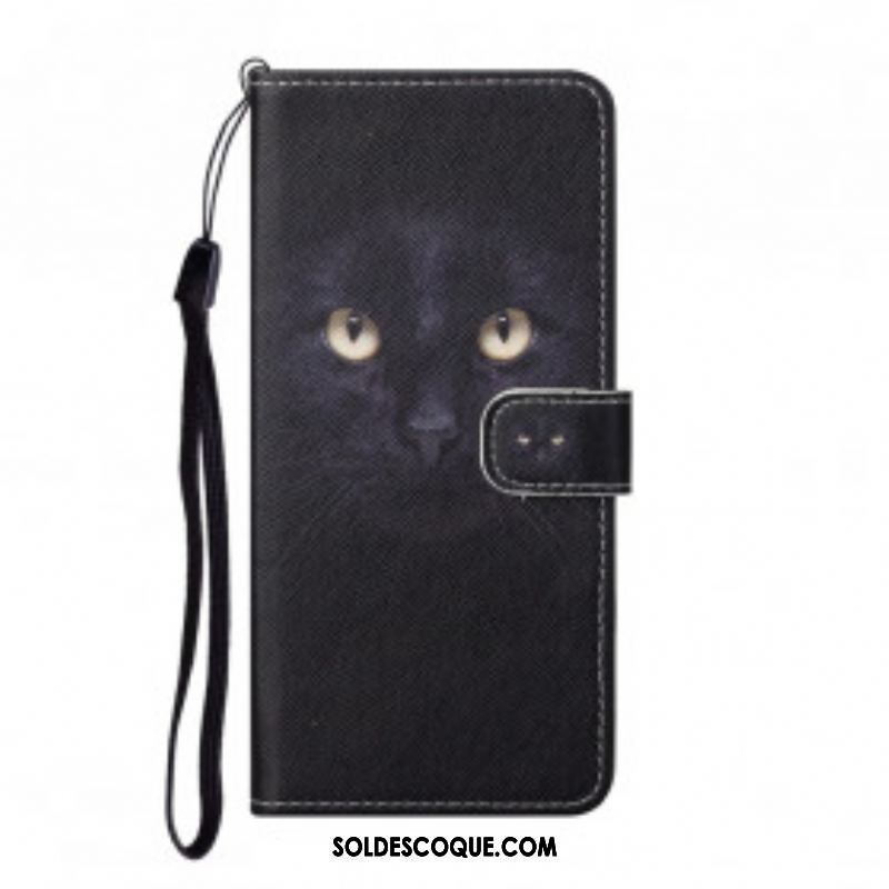 Housse Xiaomi Redmi Note 10 Pro Yeux de Chat Noir à Lanière