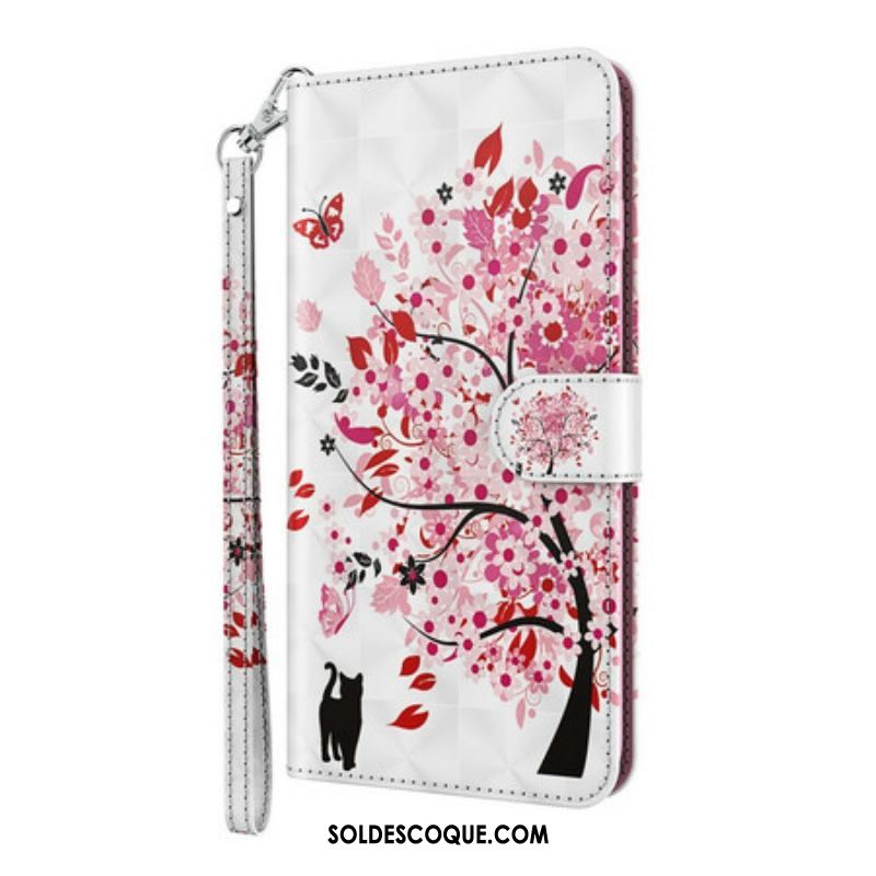 Housse iPhone 13 Mini Arbre Rose et Chat Noir