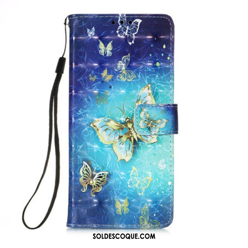 Housse iPhone 13 Mini Papillons Dorés Lanière