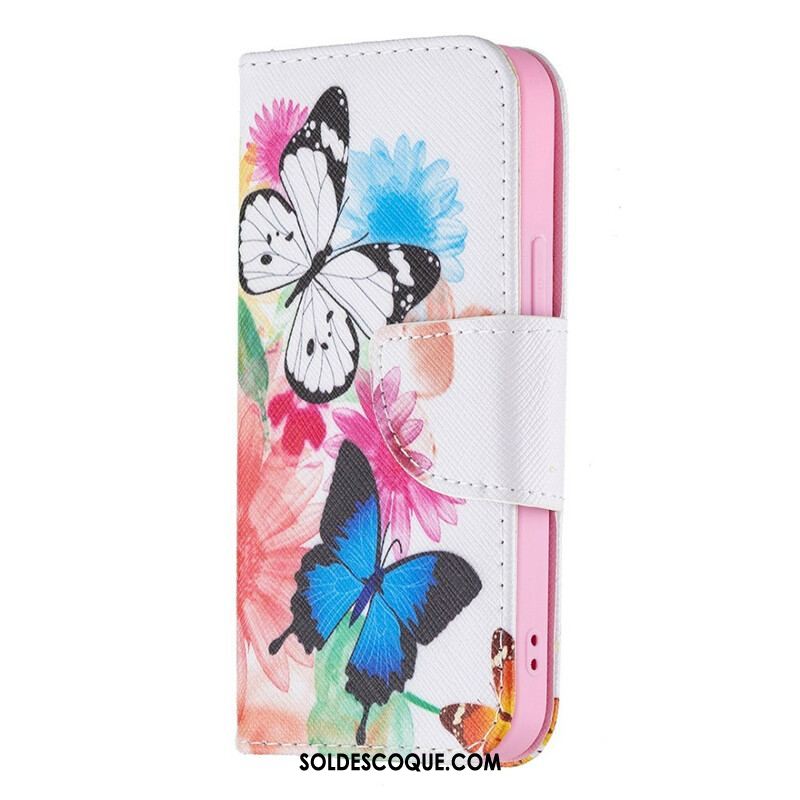 Housse iPhone 13 Mini Papillons et Fleurs Peints