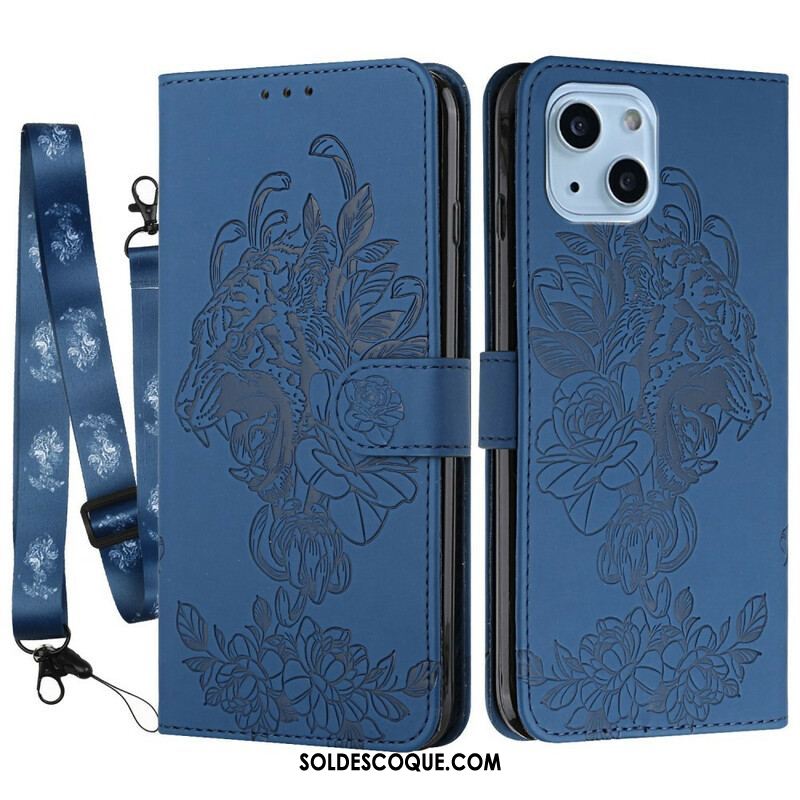 Housse iPhone 13 Mini Tigre Baroque à Lanière