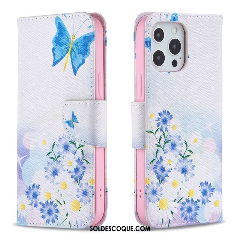 Housse iPhone 13 Pro Max Papillons et Fleurs Peints