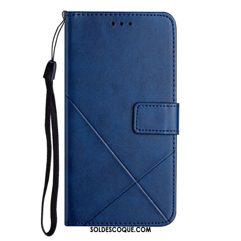 Housse iPhone 13 Pro Style Cuir Géométrique à Lanière