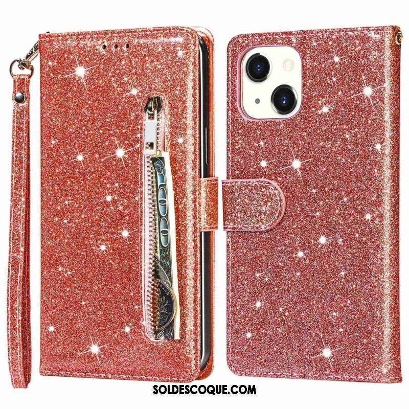 Housse iPhone 14 Plus Porte-Monnaie Paillettes