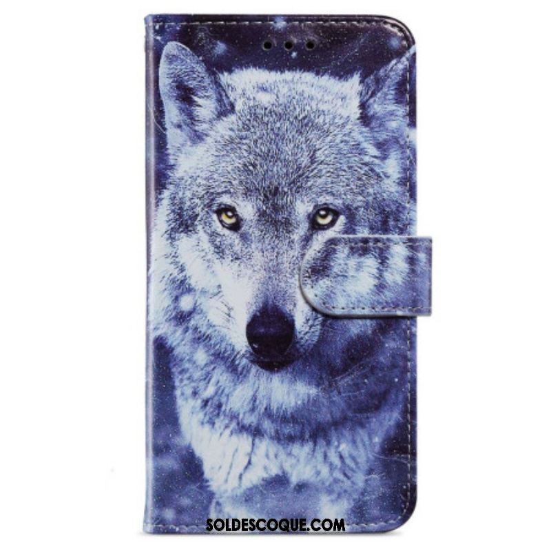 Housse iPhone 15 Loup Blanc à Lanière