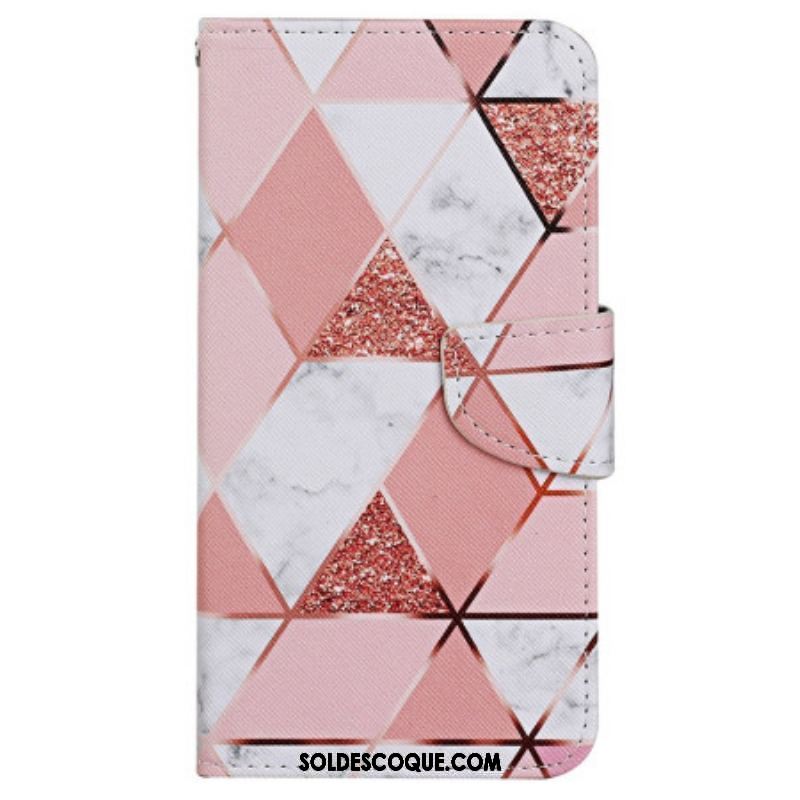 Housse iPhone 15 Marbre et Paillettes à Lanière