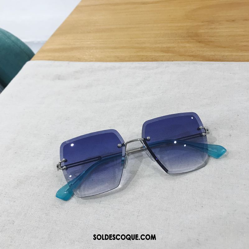 Lunettes De Soleil Femme Carré Visage Rond Anti-uv Métal Bleu Pas Cher