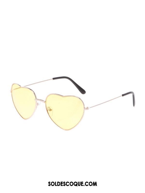 Lunettes De Soleil Femme En Forme De Coeur Authentique Amour Charmant Jaune Pas Cher