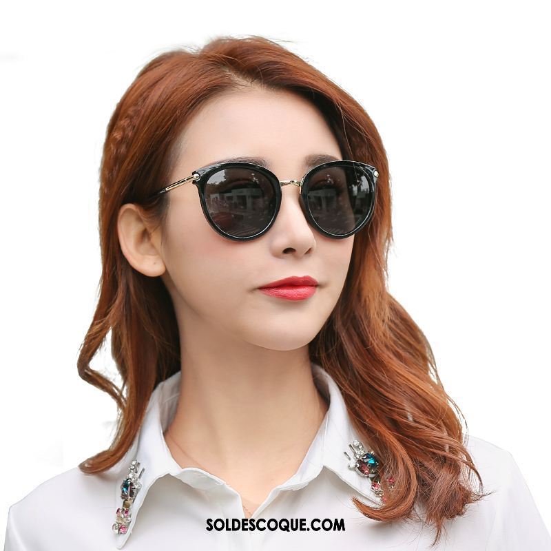 Lunettes De Soleil Femme Mode Anti-uv Noir Élégant Visage Rond En Ligne