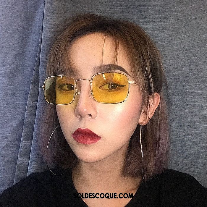 Lunettes De Soleil Femme Transparent Rétro Jaune Petit Rouge Pas Cher