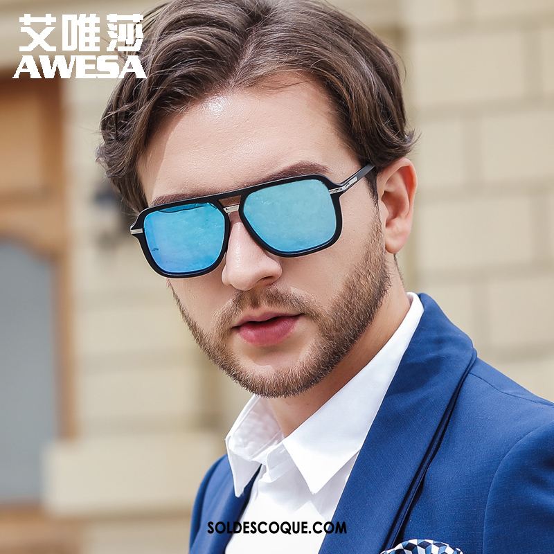 Lunettes De Soleil Homme Bleu Visage Rond Tendance Mode Amoureux Pas Cher