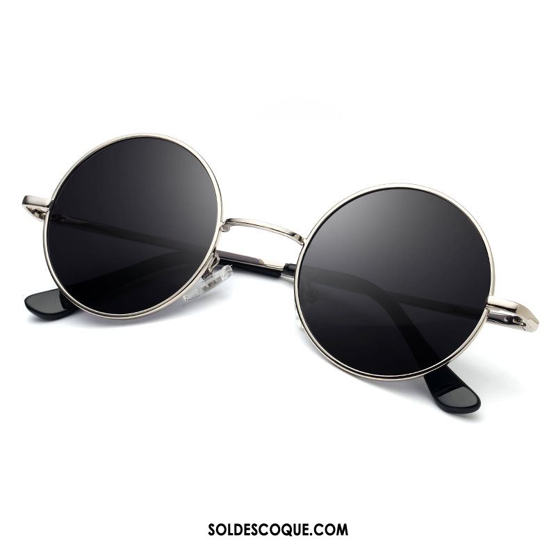 Lunettes De Soleil Homme Rétro Rond Anti-uv Noir Femme En Vente