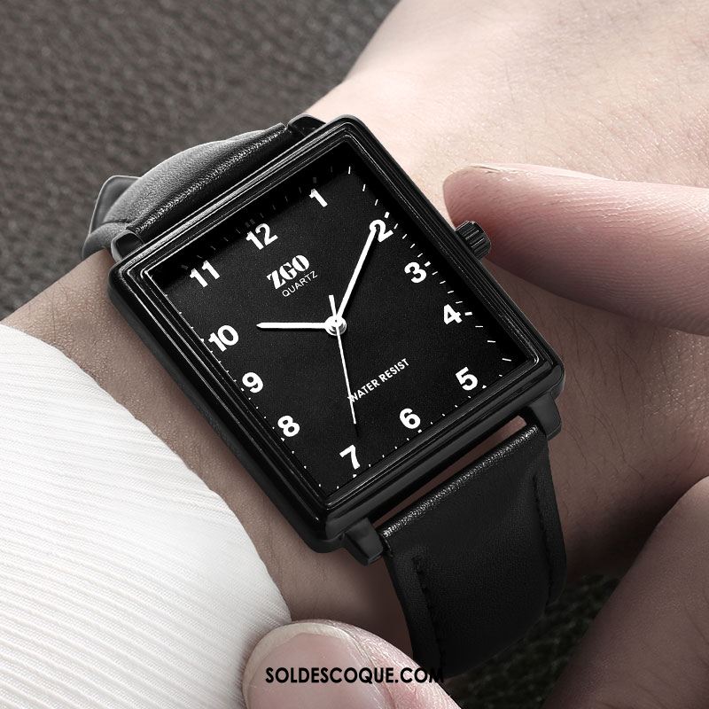 Montre Homme Carré Étanche Noir Tendance Simple France