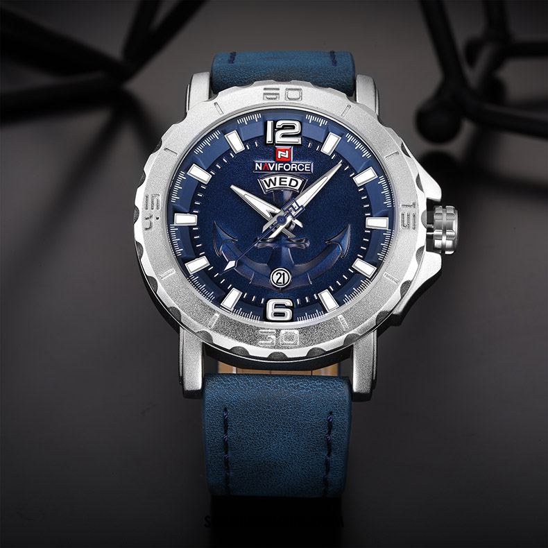 Montre Homme Cuir Véritable Bleu Montre À Bracelet Sport Tendance En Ligne