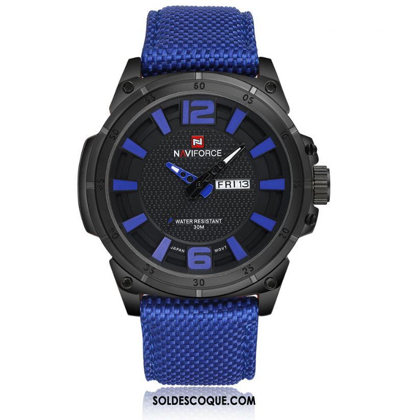 Montre Homme Double Calendrier Bleu Vente Montre À Bracelet Loisir Pas Cher