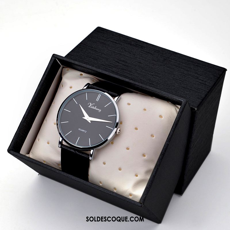 Montre Homme Noir Étanche Simple Mode Montre À Quartz Pas Cher