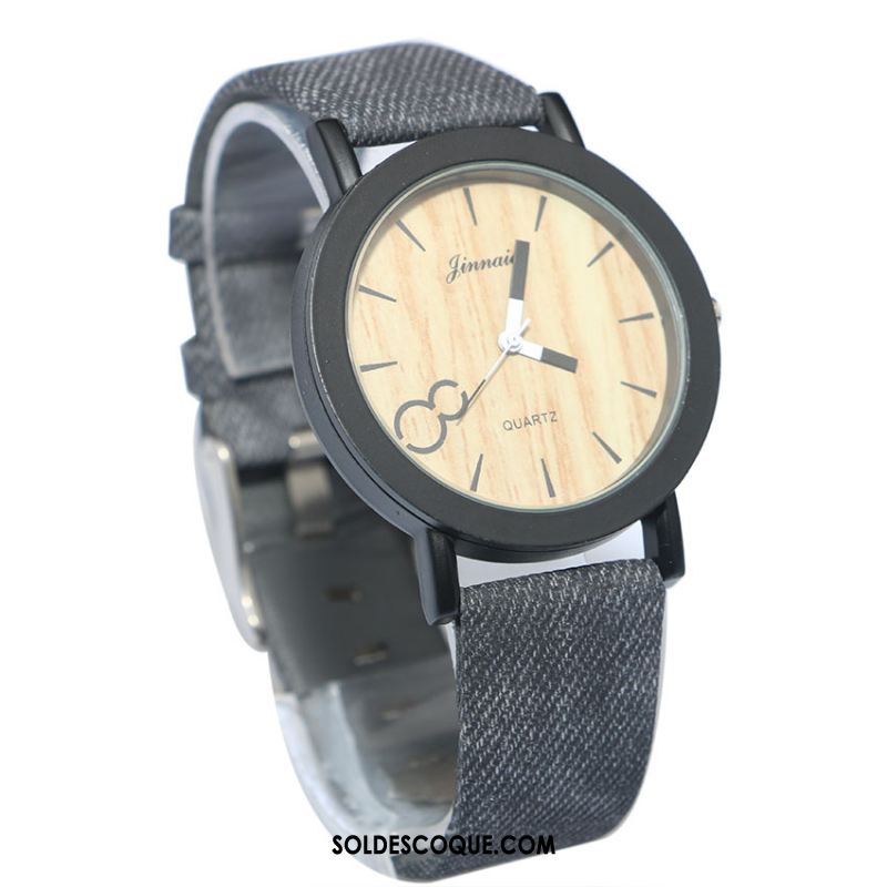 Montre Homme Rétro Bois Noir Mode Femme Pas Cher