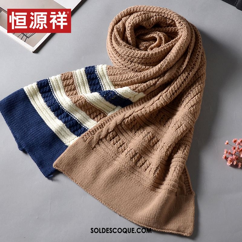 Écharpe Homme Étudiant Creux Hiver Rayé Tricot Pas Cher