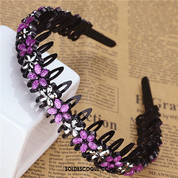 Épingle À Cheveux Femme Noir Diamant Fleur Antidérapant Bandes Cheveux En Vente